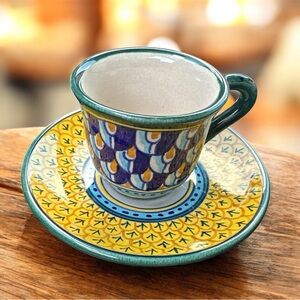 Authentic! Geribi Deruta Italy Fine Dining teacup/espresso cup and saucer
